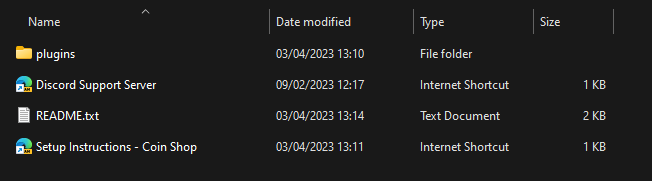 The extracted Coin Shop files inside the server's plugins folder