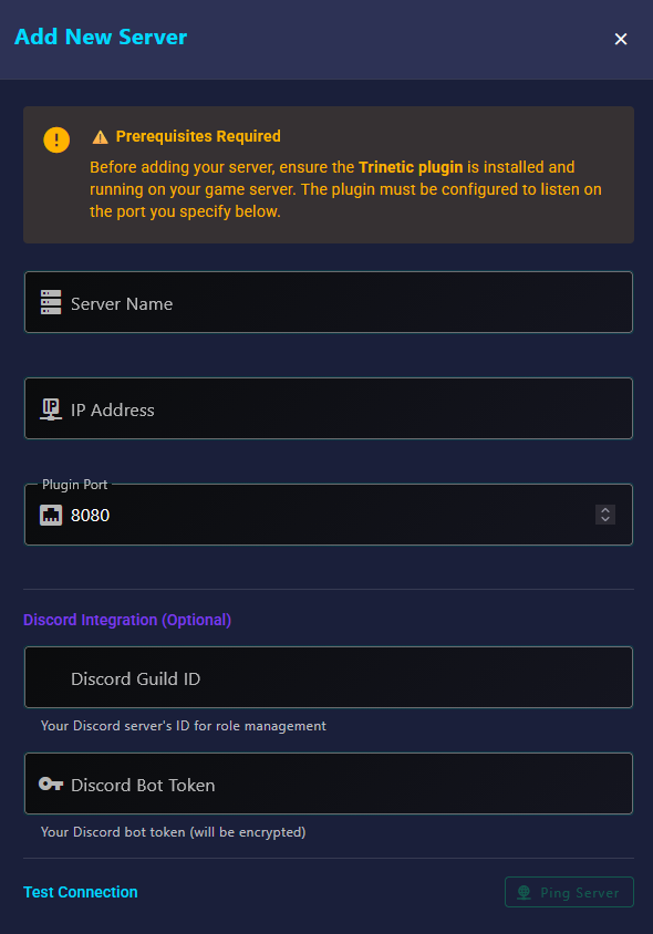 Entering your server details in the MinePay dashboard